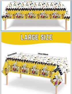 108"x54" 𝓟𝓔𝓐𝓝𝓤𝓣𝓢 Birthday Party Tablecloth Waterproof Disposable Table Covers 𝓢𝓷𝓸𝓸𝓹𝔂 Party Decorations 𝓒𝓱𝓪𝓻𝓵𝓲𝓮 𝓑𝓻𝓸𝔀𝓷 Party Su