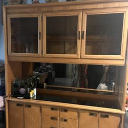 Wooden Cabinet With Glass Shelves . 