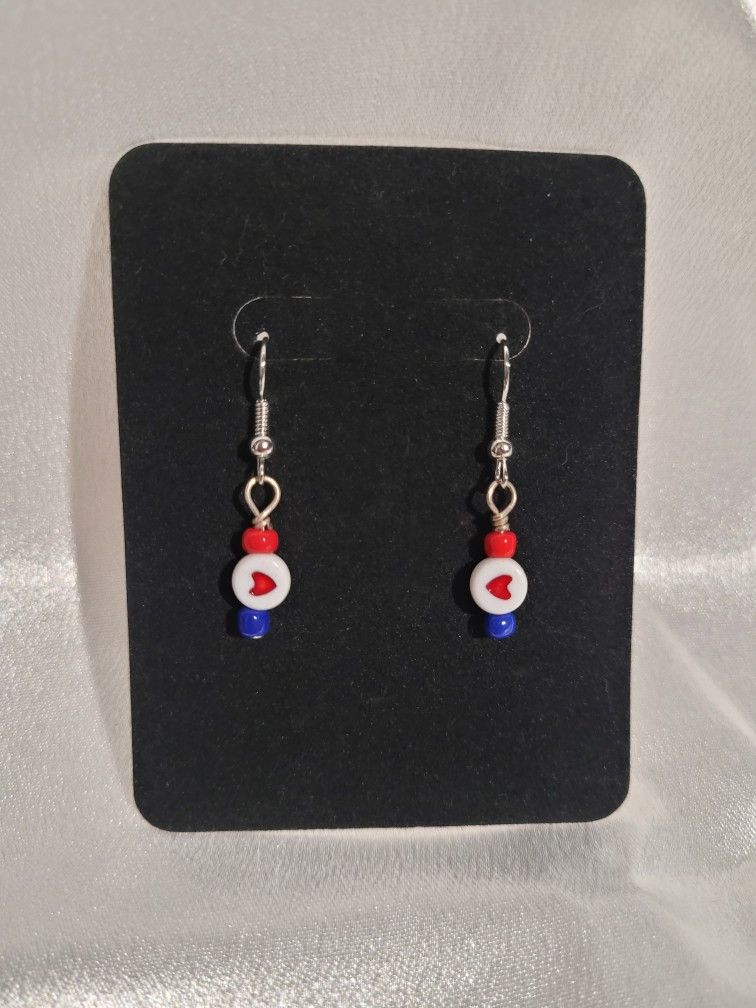 Red, White & Blue Heart Earrings