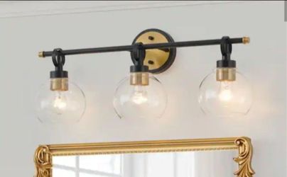 Black and Brushed Gold Vanity Light Bar 25 in. 3 Light Stainless, Clear Glass, Dimmable