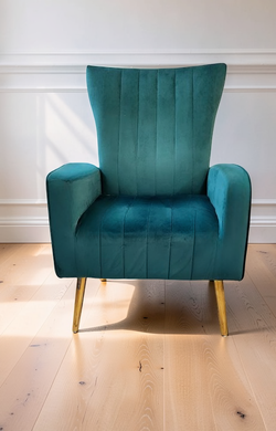 🪑 Peacock Green/Blue Velvet Stripe Accent Wingback Armchair