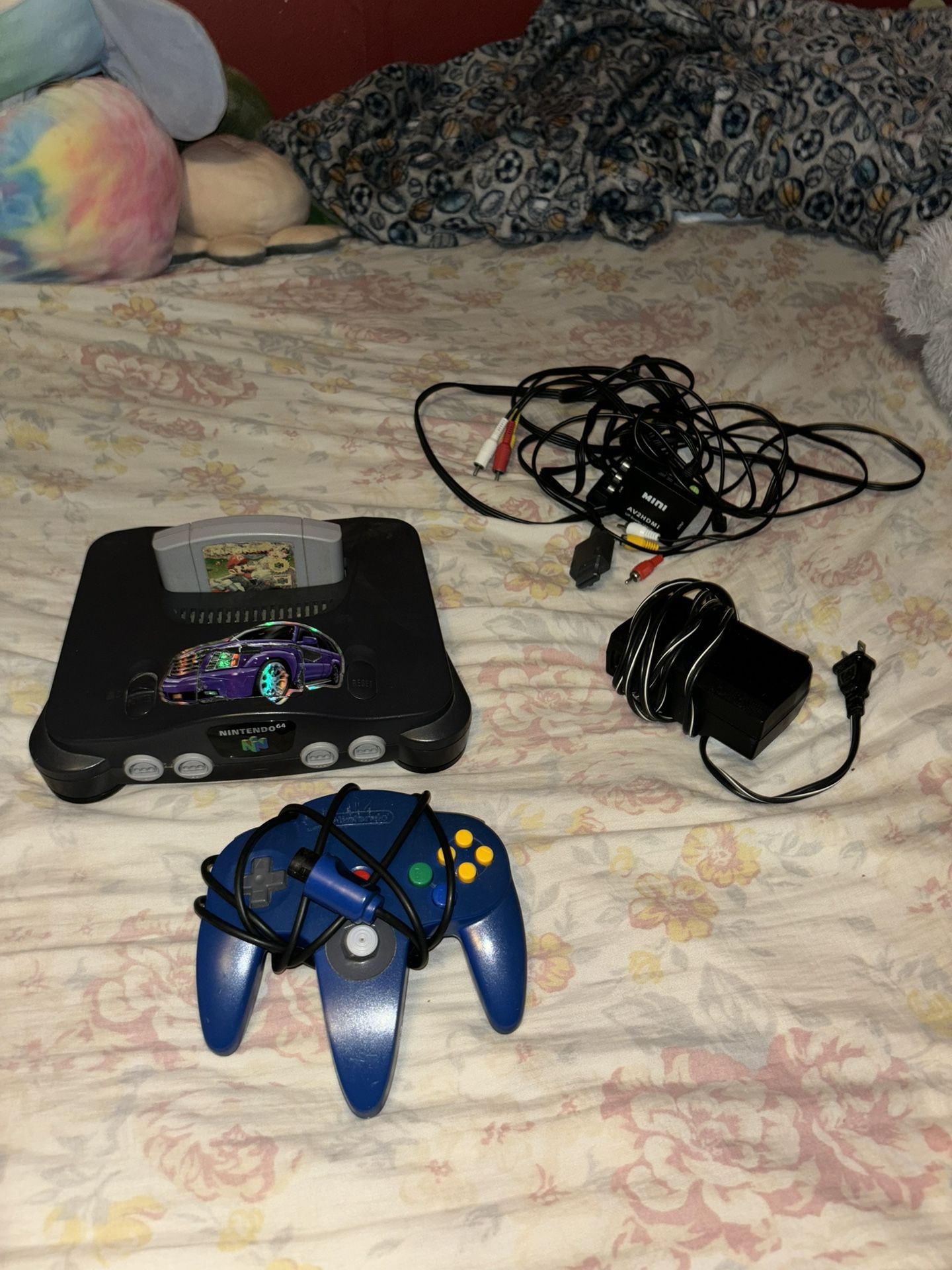 N64 Console, The Mario Kart Game, Controller And Comes