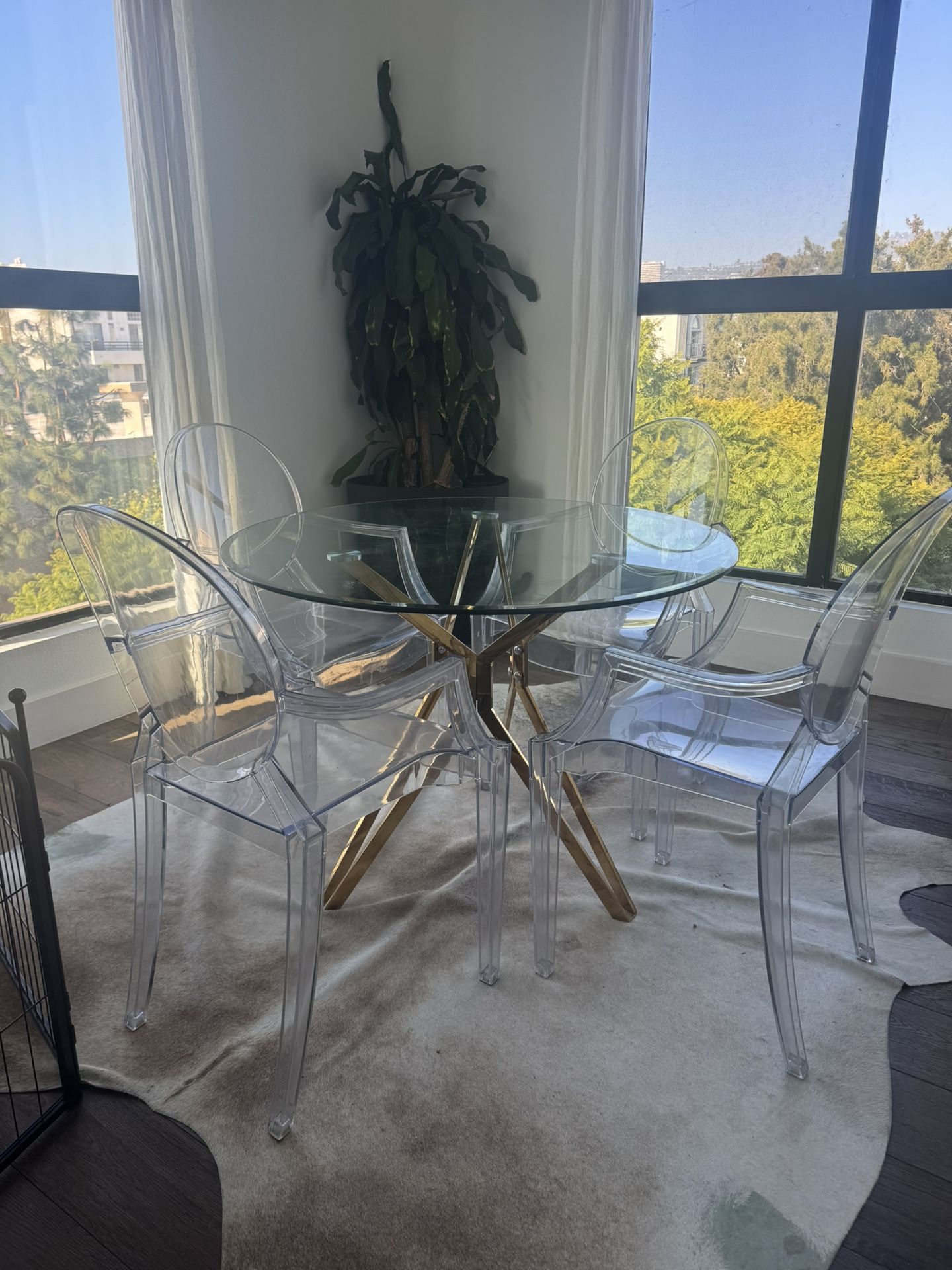Glass an Gold Dinner Table with 4 Ghost Chairs for Sale in West ...