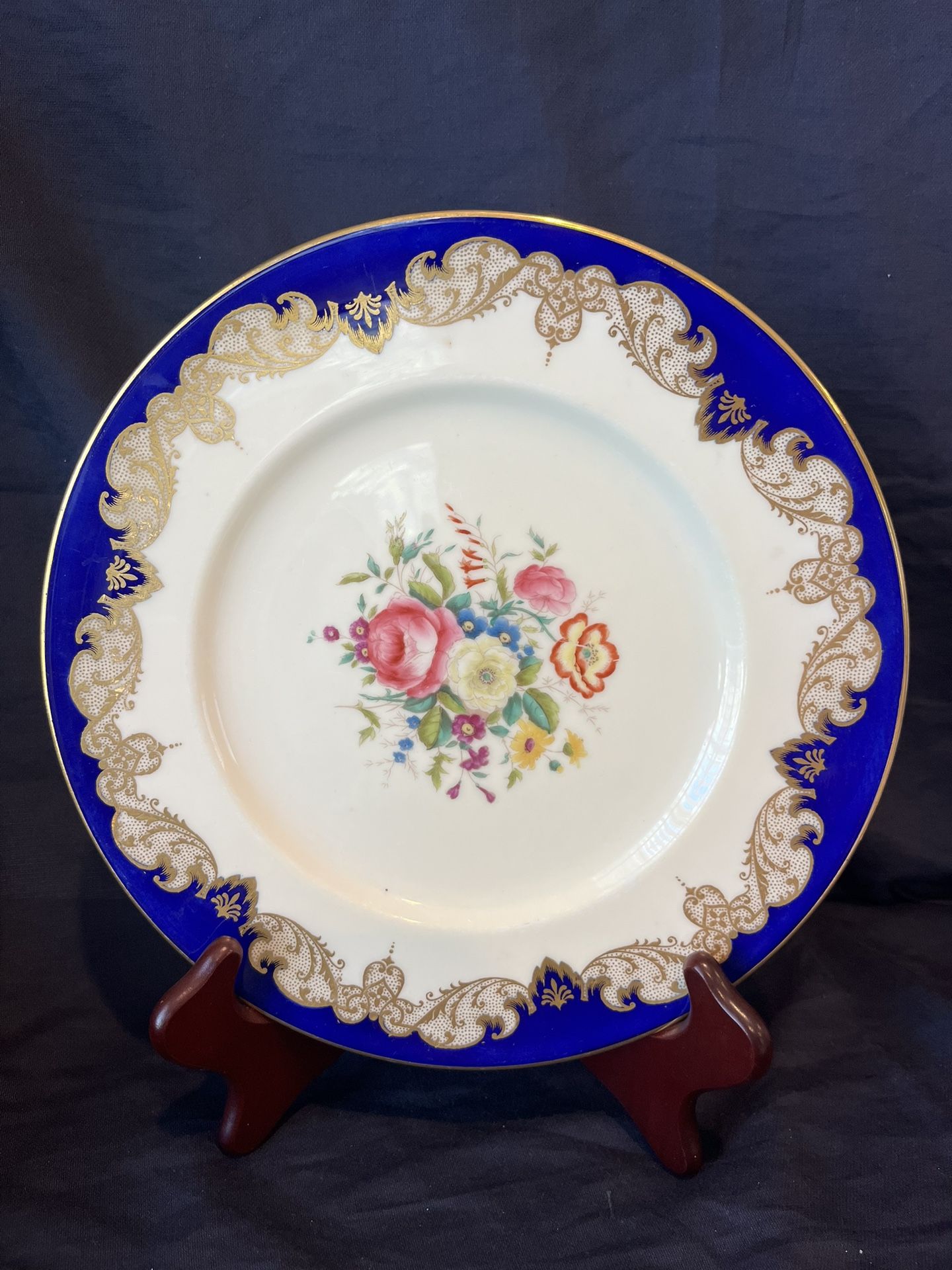 Vintage Cauldon England Plate Gold Blue & Multicolored Florals