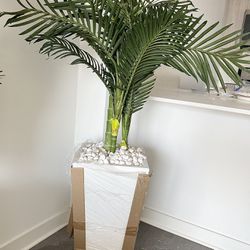 Beautiful Artificial Palm Tree in sleek White Tower Planter with white accent rocks