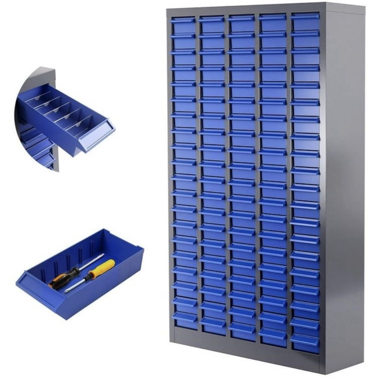 Craft and Parts Organizer, 100-Grid Cabinet, Wipe Clean Surfaces, Parts Cabinet, Targeting Home, Craft Room, Workshop Has two dents one in left top an