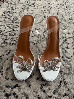 Clear Sling backs w/metal diamond bow