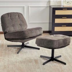 Redlife Swivel Chair with Ottoman, Comfy Lounge Chair with Ottoman, Corduroy Swivel Accent Chair 360 Degree Swiveling, Tufted Upholstered Living Room 