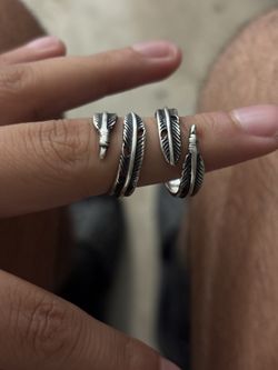 2 Sterling Silver Feather Rings.