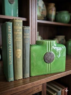 Vintage Chinese Green Crackle Glaze Square Vase Medallion