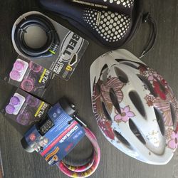 New & Used bicycle accessories, helmet comfort cushion light up spokes two different locks
