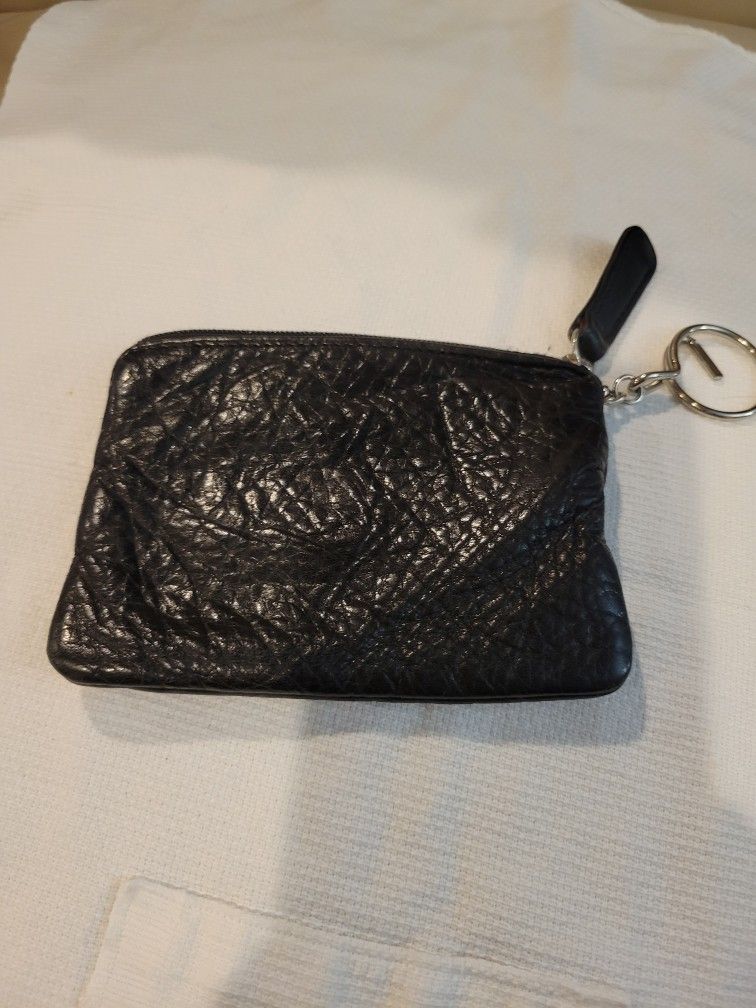 Pebbly Leather Black Coin Purse/Credit Card Stash