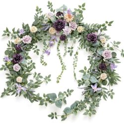 Ling's Moment 9FT Eucalyptus and Willow Leaf Garland with White Flower, Handcrafted Wedding Sweetheart Table Centerpieces Head Table Decor Arch Backdr