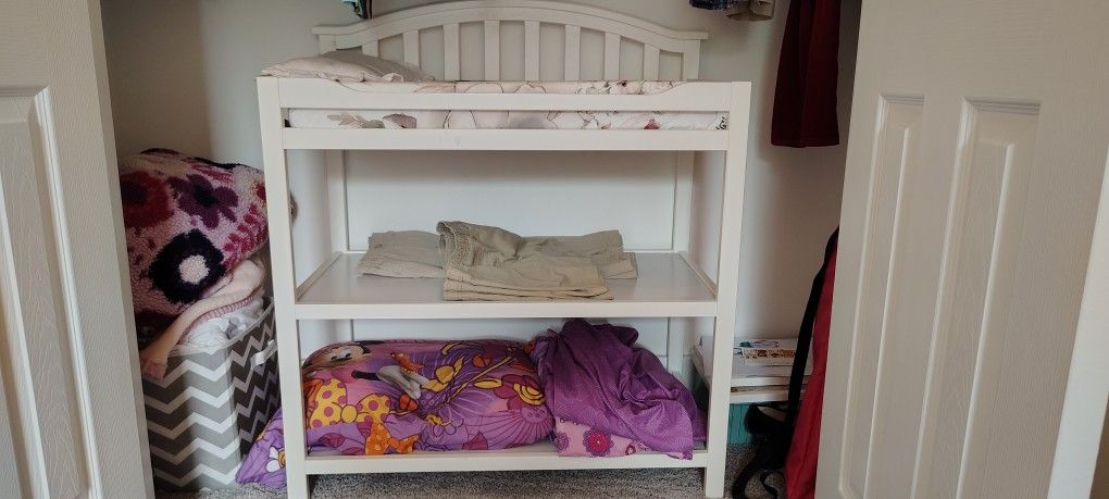 White Wood Changing Table With Changing Pad