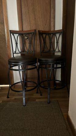 2Dk.Brown, Metal Frame And Wood Stools.