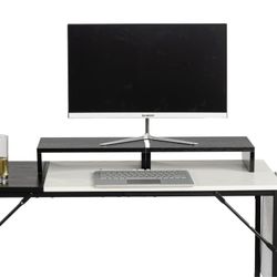 Homy Casa Sman 2-Pack Stackable Desk Organizer Shelf, Space Saving Monitor Riser for Laptop Printer Coffee Station Storage, Black