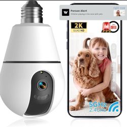 Light Bulb Security Camera, 2.4G/5GHz WiFi 2K Security Cameras Wireless Outdoor,Bulb Cameras for Home Security,AI descriptive Notification,911Emergenc