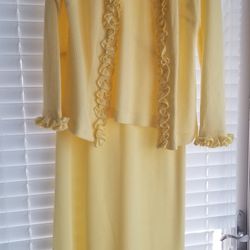 Mother Of The Bride Pale Yellow Sleeveless Sheath Dress W/Jacket/Size 10