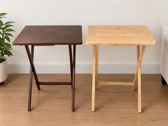 Set of 2 Folding TV Tray Tables – Solid Wood Brown & Natural