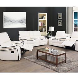 NEW Modern White Leather 3PC Recliner Sofa Set - Comfortable 5 Seats Recline!