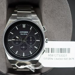 Citizen Eco-Drive CA4580-50E Chronograph Black Dial Stainless Steel Watch