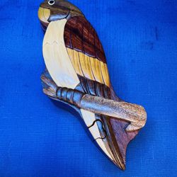 Beautiful Hand Carved Wooden Secret Puzzle Box In The Shape Of A Parrot 