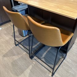 Modern Counter Height Bar Stools – Camel Faux Leather (Set of 2)