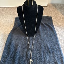 Charming Charlie Gold Vertical Bar Long Necklace and Earrings Set (Approx 32 In)