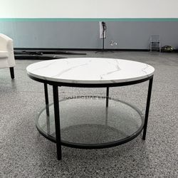 Round Marble Coffee Table W/ Glass Shelf