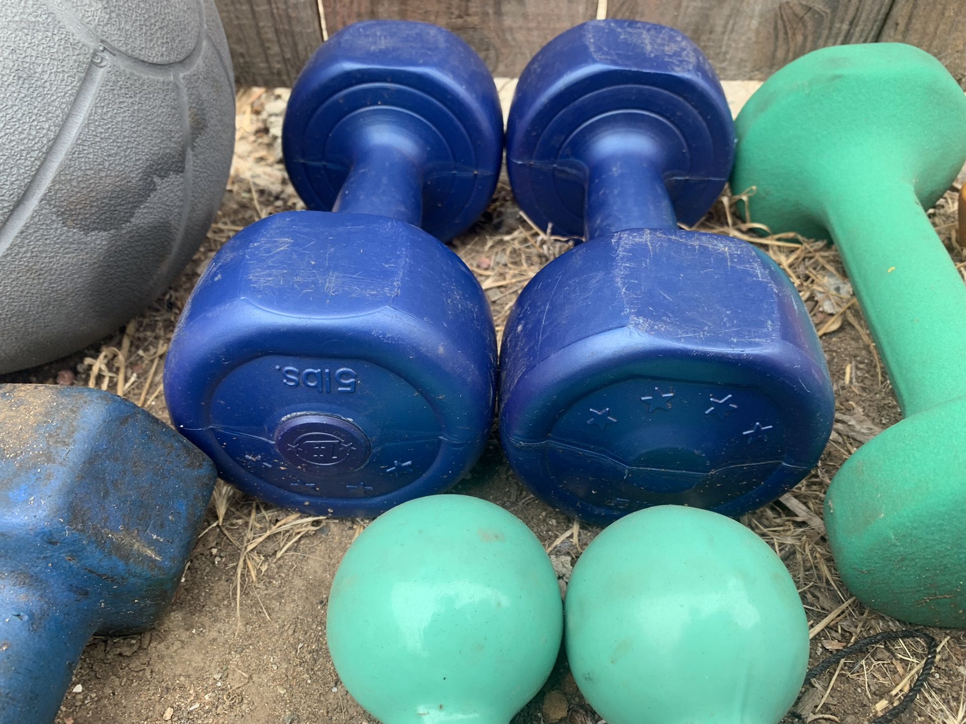5 lb Dumbbells Blue $8 Green $10 Five Pounders Plastic Neoprene Metal Iron Also Available
