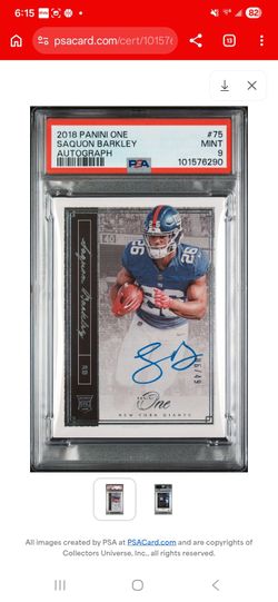 2018 Panini One #75 Saquon Barkley Giants RC Rookie AUTO 6/49 PSA 9 MINT