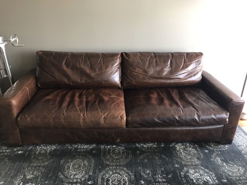 Restoration Hardware Maxwell 8' Italian Brompton Cocoa Leather Couch ...