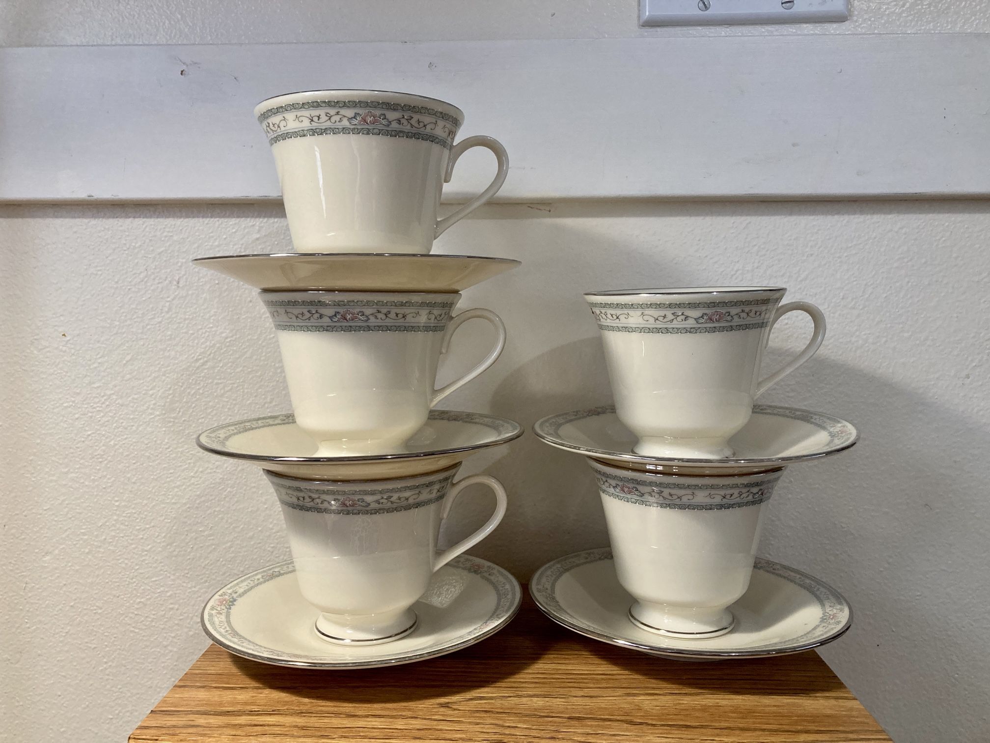 Lenox Charleston Teacup Saucers 5 Fine China USA
