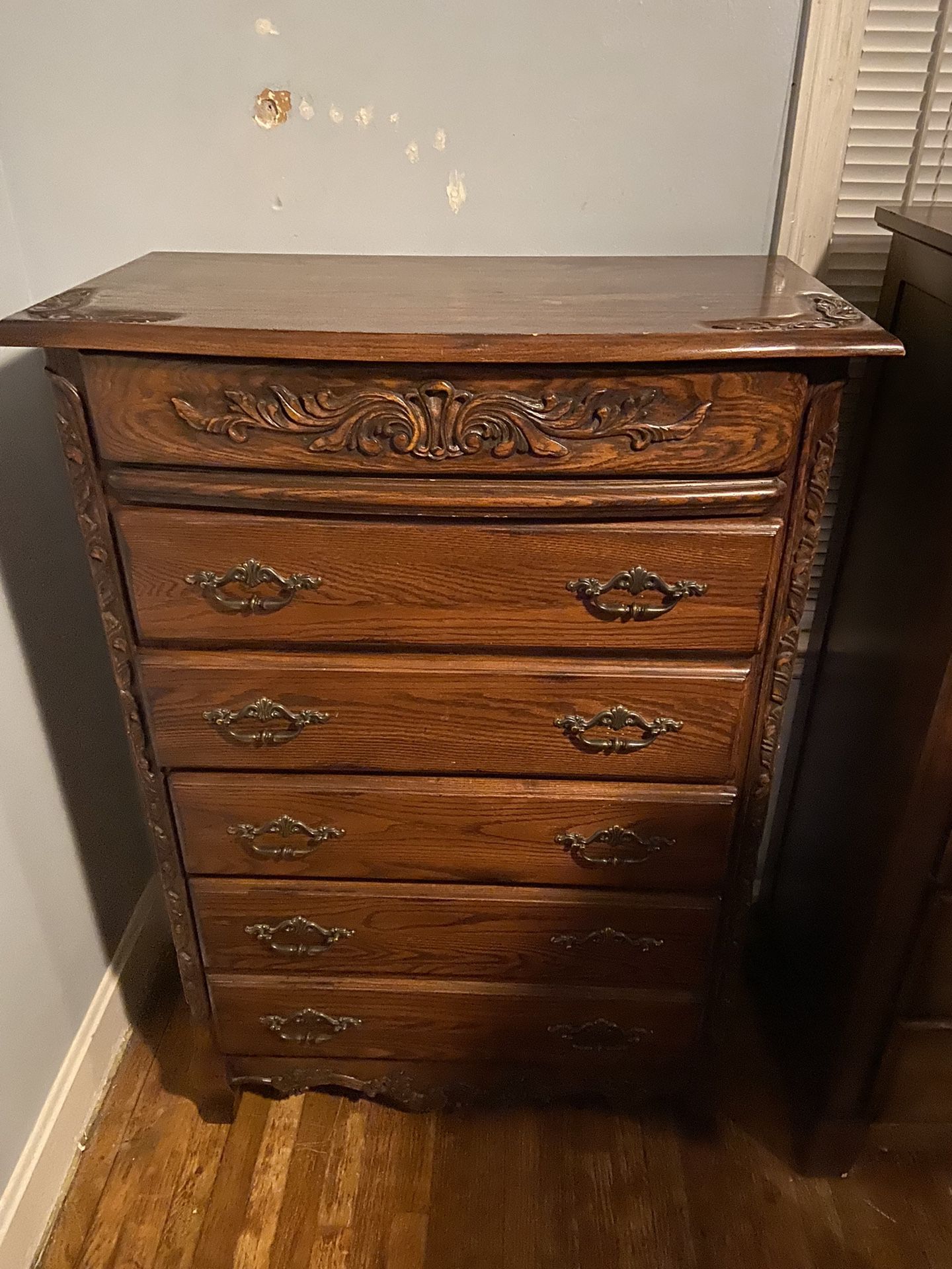 Five drawer, dresser with jewelry box and mirror
