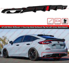22-26 HONDA CIVIC HATCHBACK V2 LED REAR DIFFUSER + TOURING EXHAUST TIPS