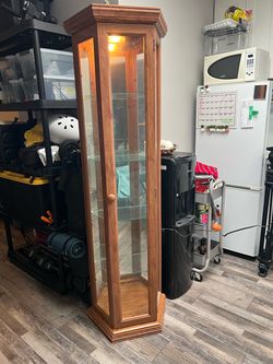 Tall Wood and Glass Curio Display Cabinet