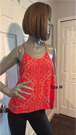 Red Sleeveless V-Neck Blouse Size Large