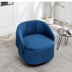 Brand New Swivel blue velvet upholstered fabric round swivel chair Brass metal base