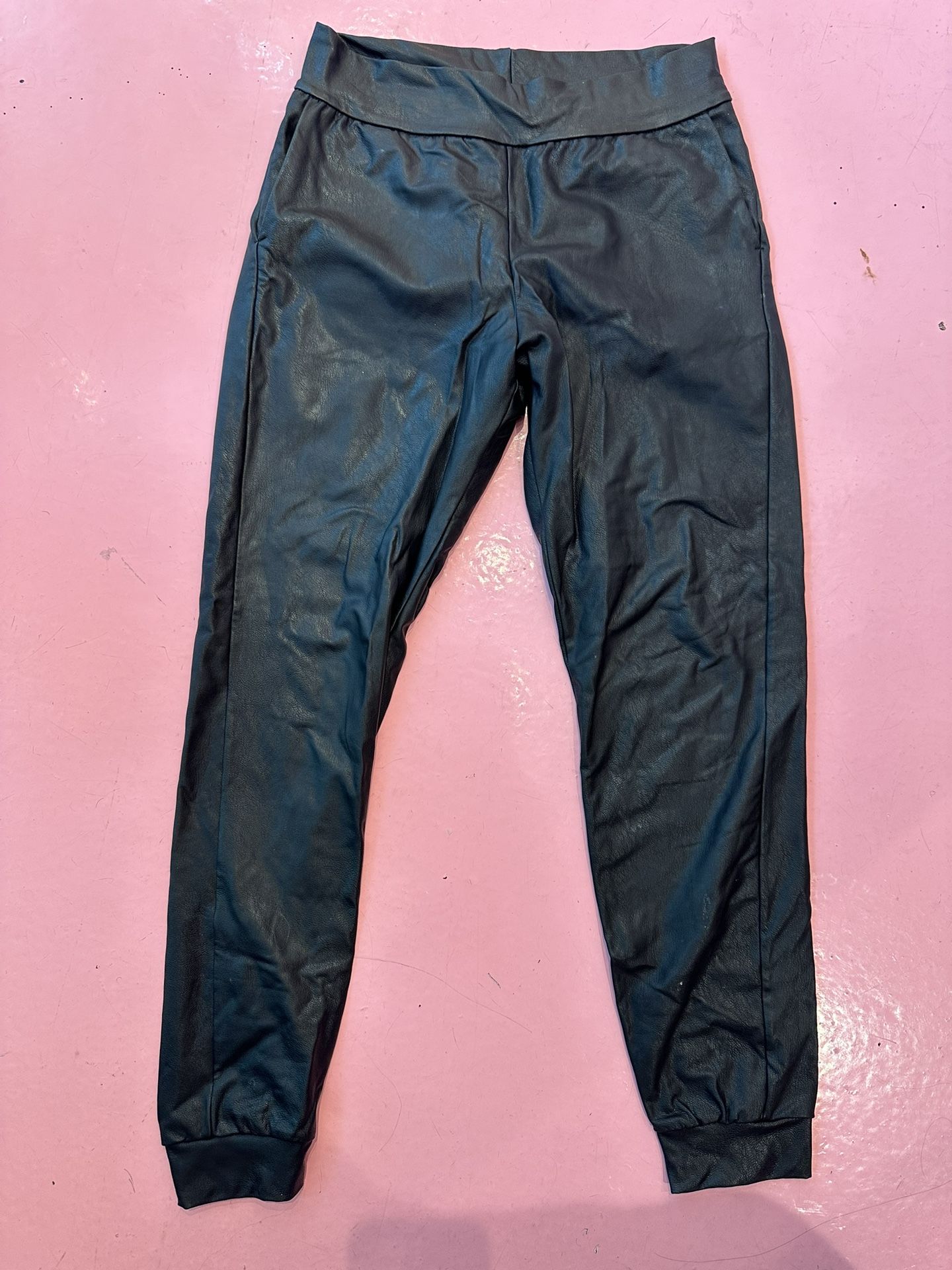Faux Leather Track Jogger Pants