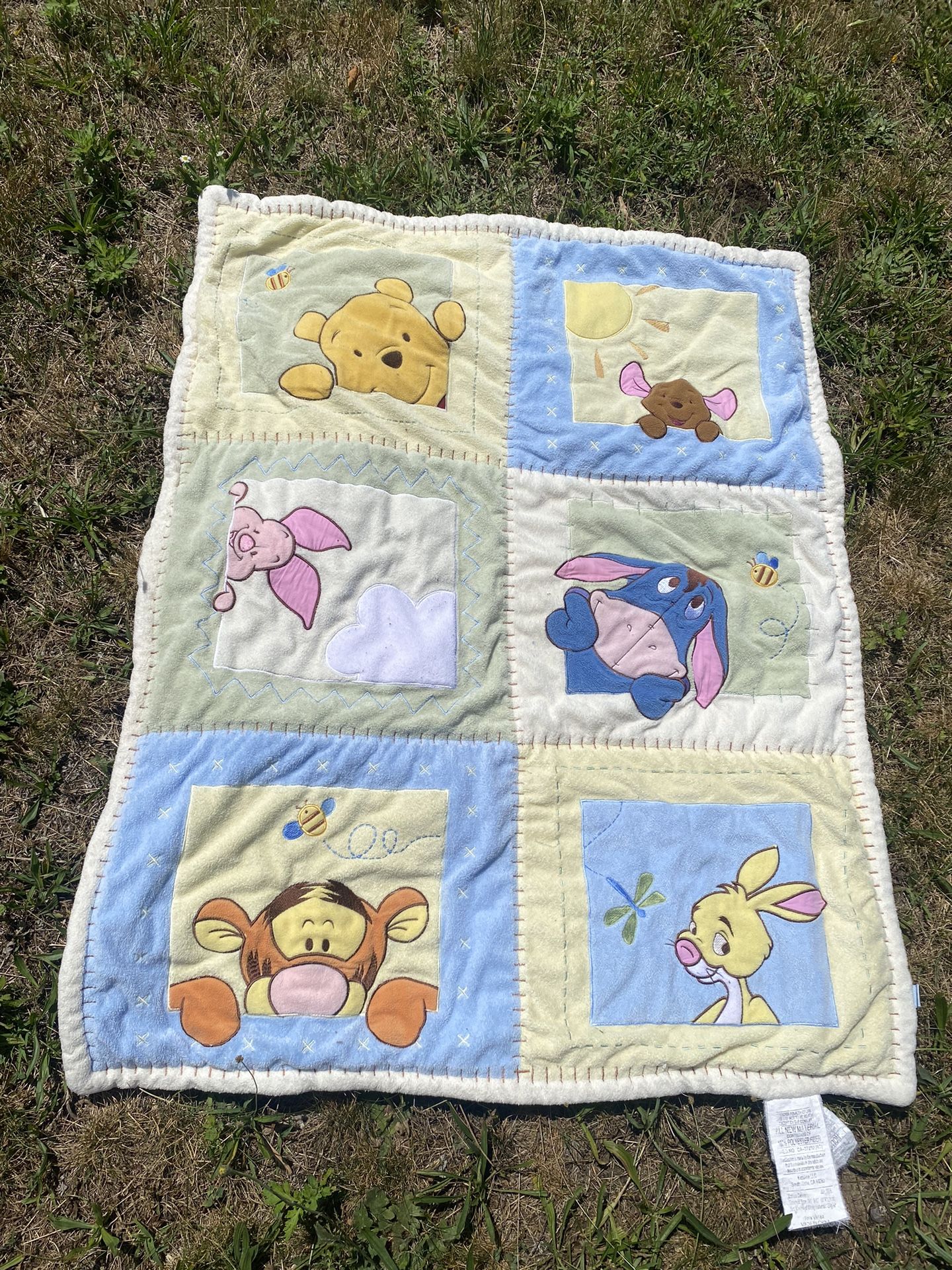 Disney Baby Winnie The Pooh Patchwork Squares Blanket Eeyore Tigger Roo Piglet