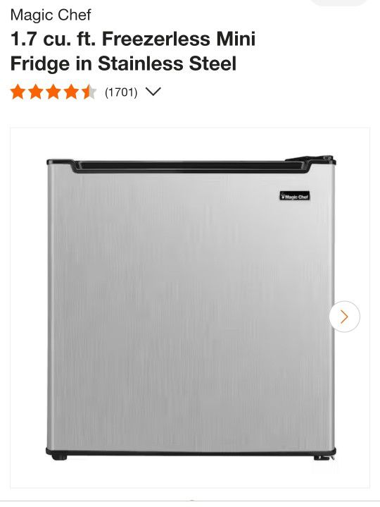/Appliances/Mini Fridges
Magic Chef
1.7 cu. ft. Freezerless Mini Fridge in Stainless Steel