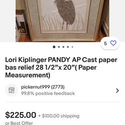 RARE EGRET CAST PAPER RELIEF SCULPTURE BY LORI KIPLINGER PANDY OBO