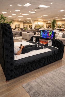 😴 NUEVA!! Cama Con Chimenea LED y Lift De Televisión EN CAJA 📦