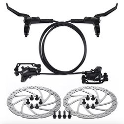 1 Pair MTB Disc Brake Set, Hydraulic Disc Brake Kit with 160mm Rotors, Left Front 81cm & Right Rear 147cm, Aluminum Oil Pressure Calipers Levers for M