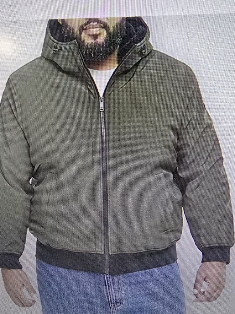 Dockers Mens Big and Tall Sherpa Lined Hooded Midweight Softshell Jacket Size L tall Color Green New