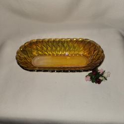 Indiana Glass Co Pretzel Oblong Celery Dish, Gold Carnival Glass