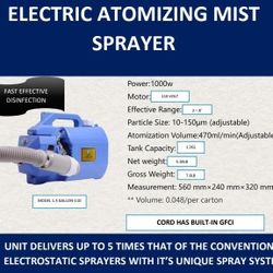 Electric atomizing mist sprayer for disinfecting homes and work places
