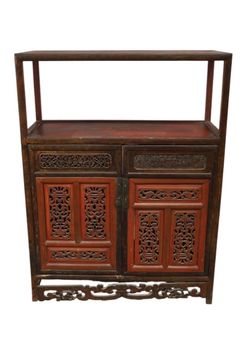 Vintage Chinese Red Lacquer Hall Cabinet