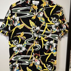 Urban Outfitters Black Yellow Hawaiian Button Shirt Floral Retro Tropical Size S