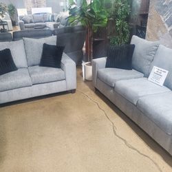 Gray Sofa Love Seat With Throw Pillows (New )